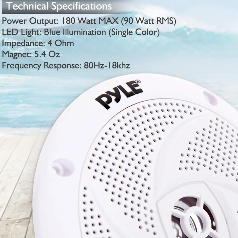 Marine Speakers Waterproof 180W LED Lights Low-Profile 5.25