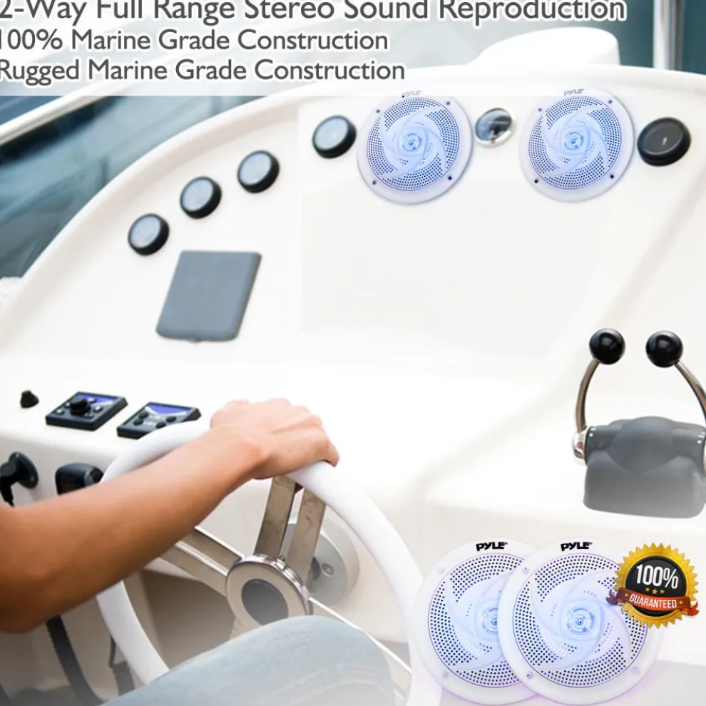 Marine Speakers Waterproof 180W LED Lights Low-Profile 5.25