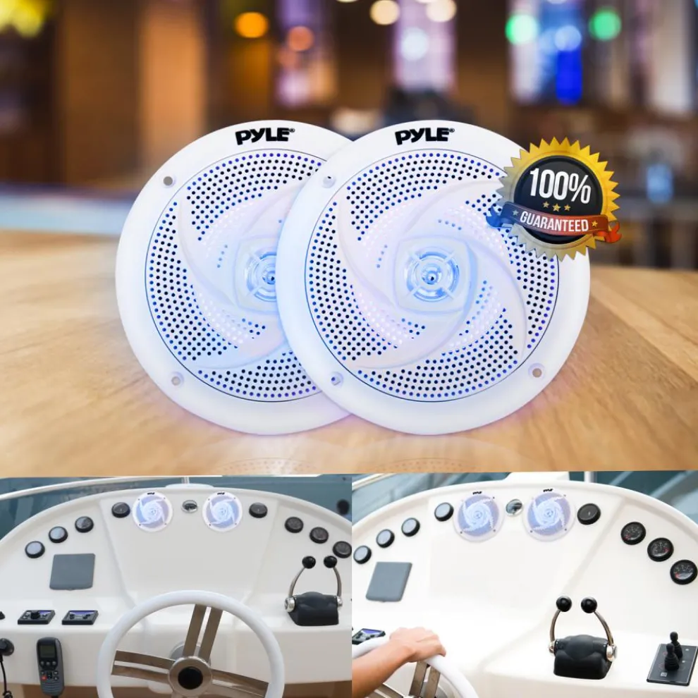 Marine Speakers Waterproof 100W LED Lights Low-Profile White
