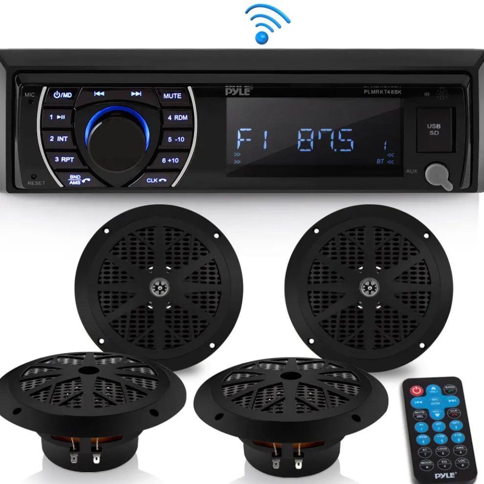Marine Stereo Kit Bluetooth Hands-Free 4 Waterproof Speakers