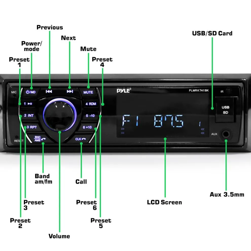 Marine Stereo Kit Bluetooth Streaming Waterproof Speakers Hands-Free Calling