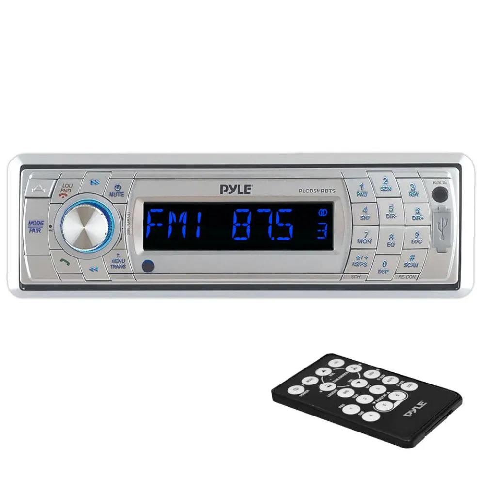 Marine Stereo Radio: Bluetooth Streaming, Detachable Face, Silver
