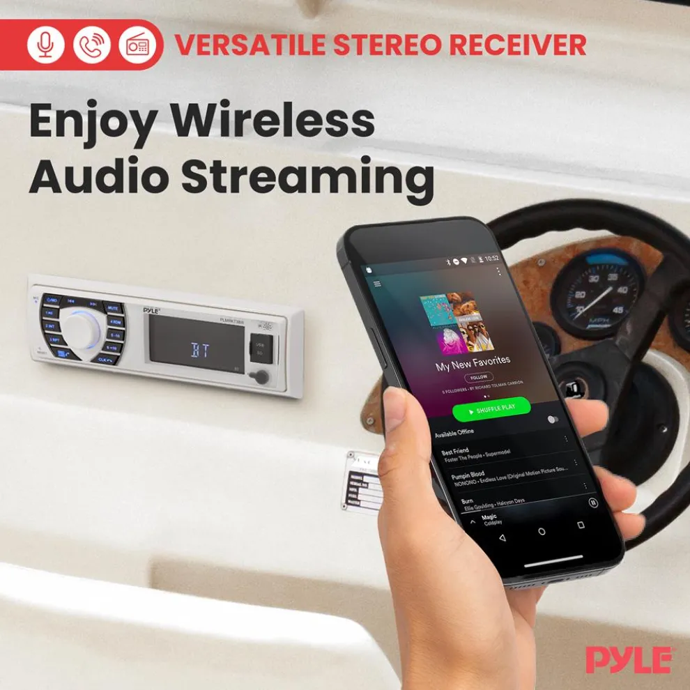 Marine Stereo Receiver Kit Waterproof Bluetooth 4 Speakers White