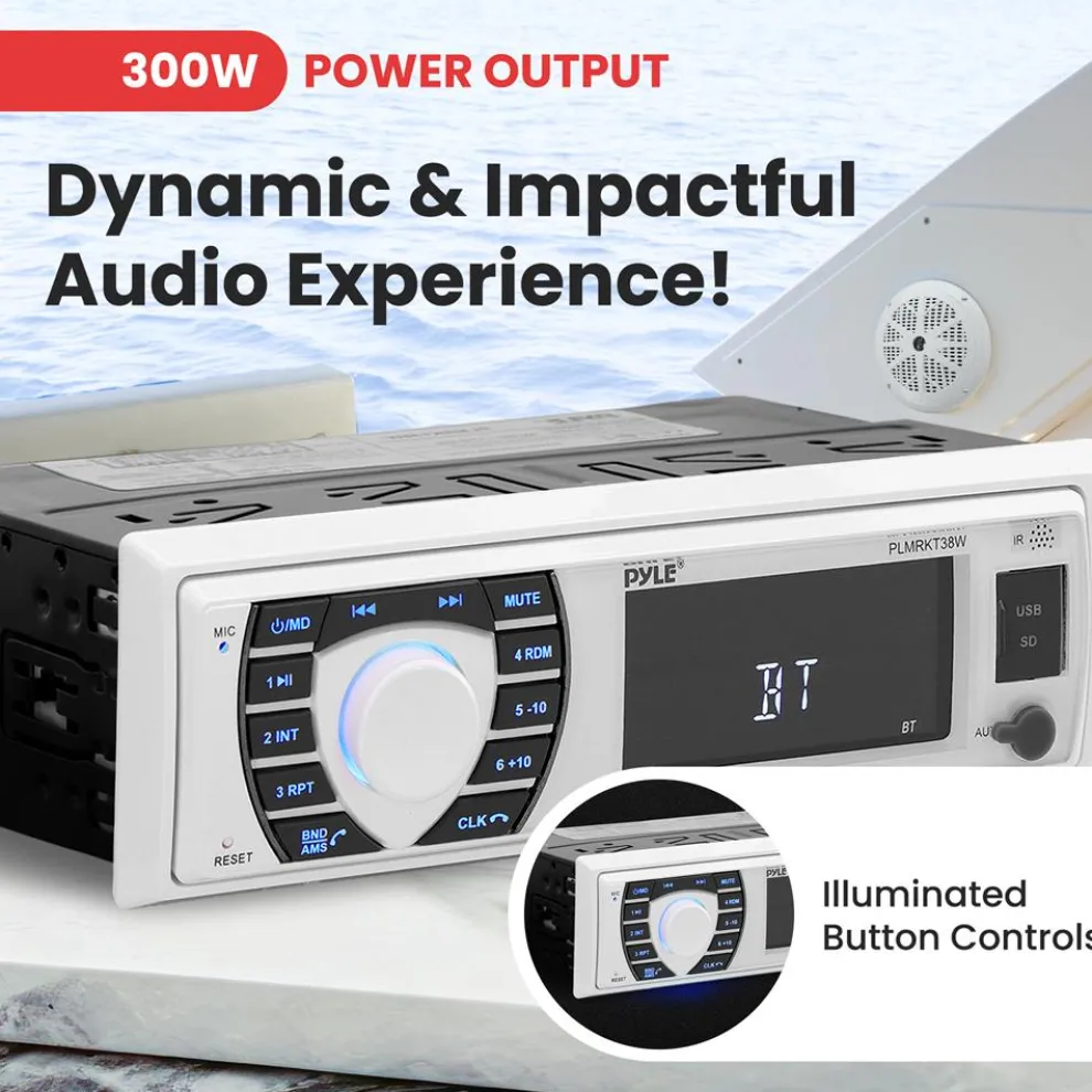 Marine Stereo Receiver Kit Waterproof Bluetooth 4 Speakers White