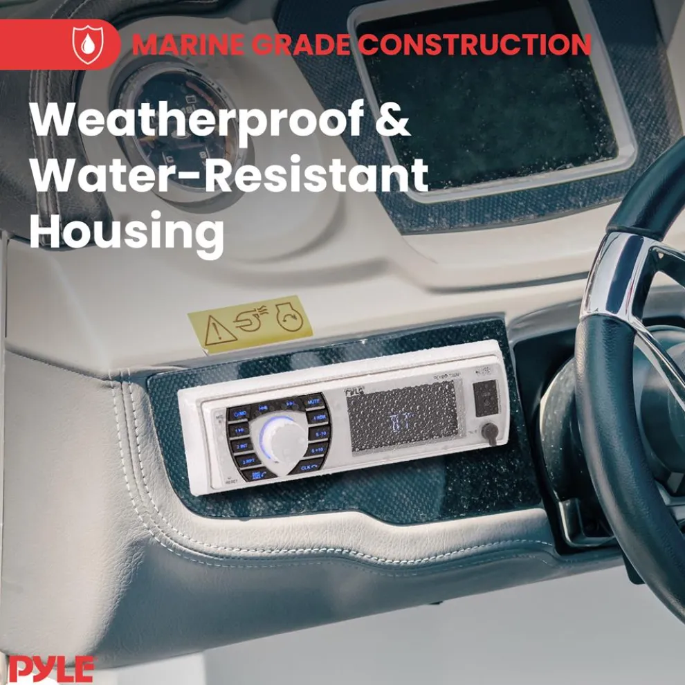 Marine Stereo Receiver Kit Waterproof Bluetooth 4 Speakers White