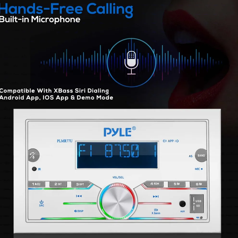 Marine Stereo 300W Bluetooth Double DIN LCD Display White