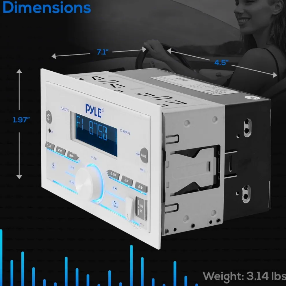 Marine Stereo 300W Bluetooth Double DIN LCD Display White