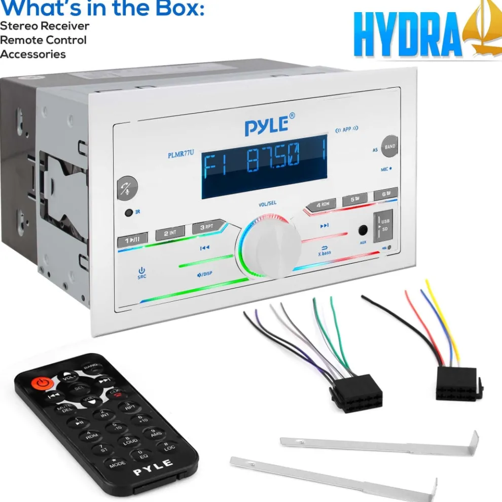 Marine Stereo 300W Bluetooth Double DIN LCD Display White