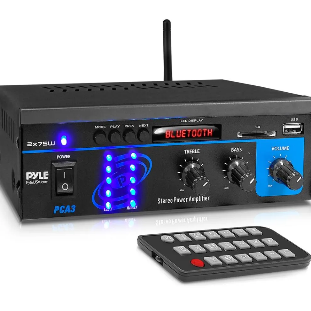 Mini Bluetooth Stereo Amplifier - 150W Power, RCA Input, Blue LED Display