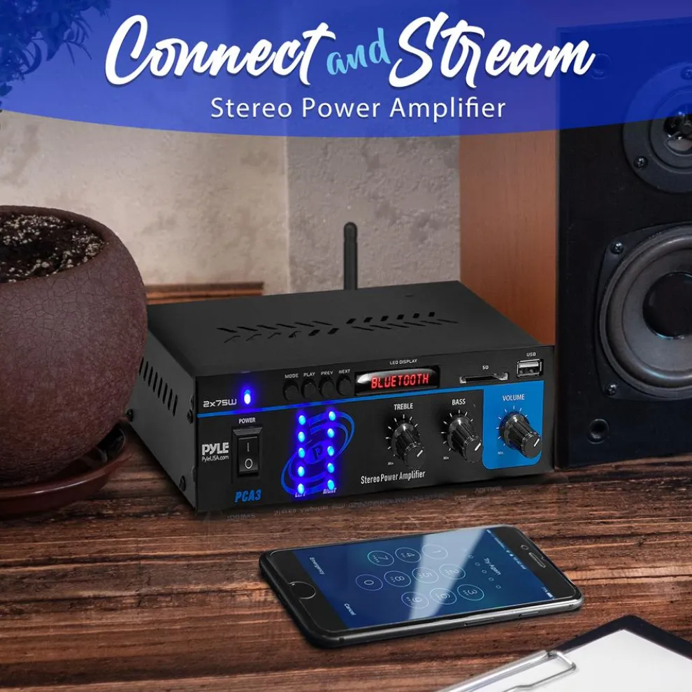 Mini Bluetooth Stereo Amplifier - 150W Power, RCA Input, Blue LED Display