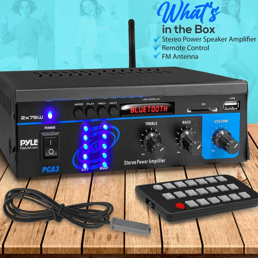 Mini Bluetooth Stereo Amplifier - 150W Power, RCA Input, Blue LED Display