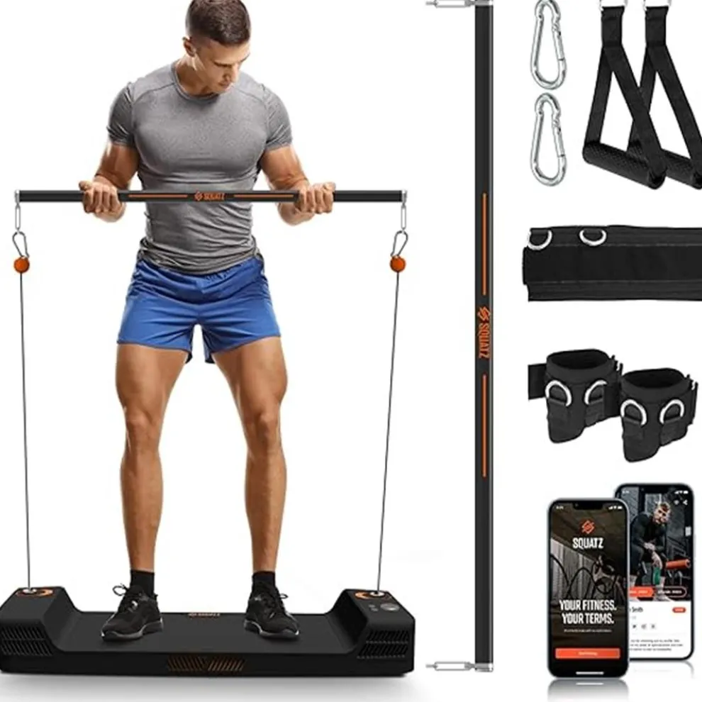 Mini Home Gym: Full Body Workouts, 150lb Resistance, LED Display, Orange