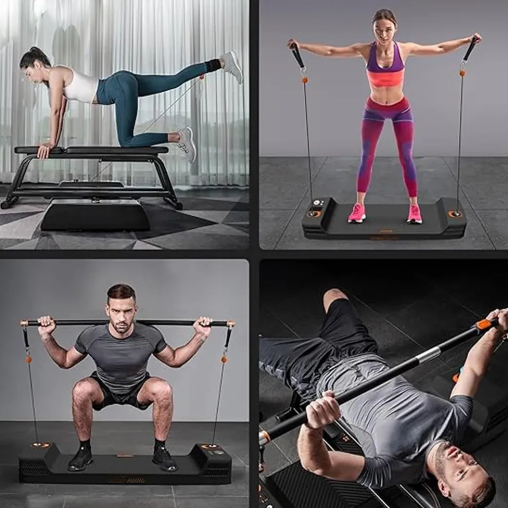 Mini Home Gym: Full Body Workouts, 150lb Resistance, LED Display, Orange