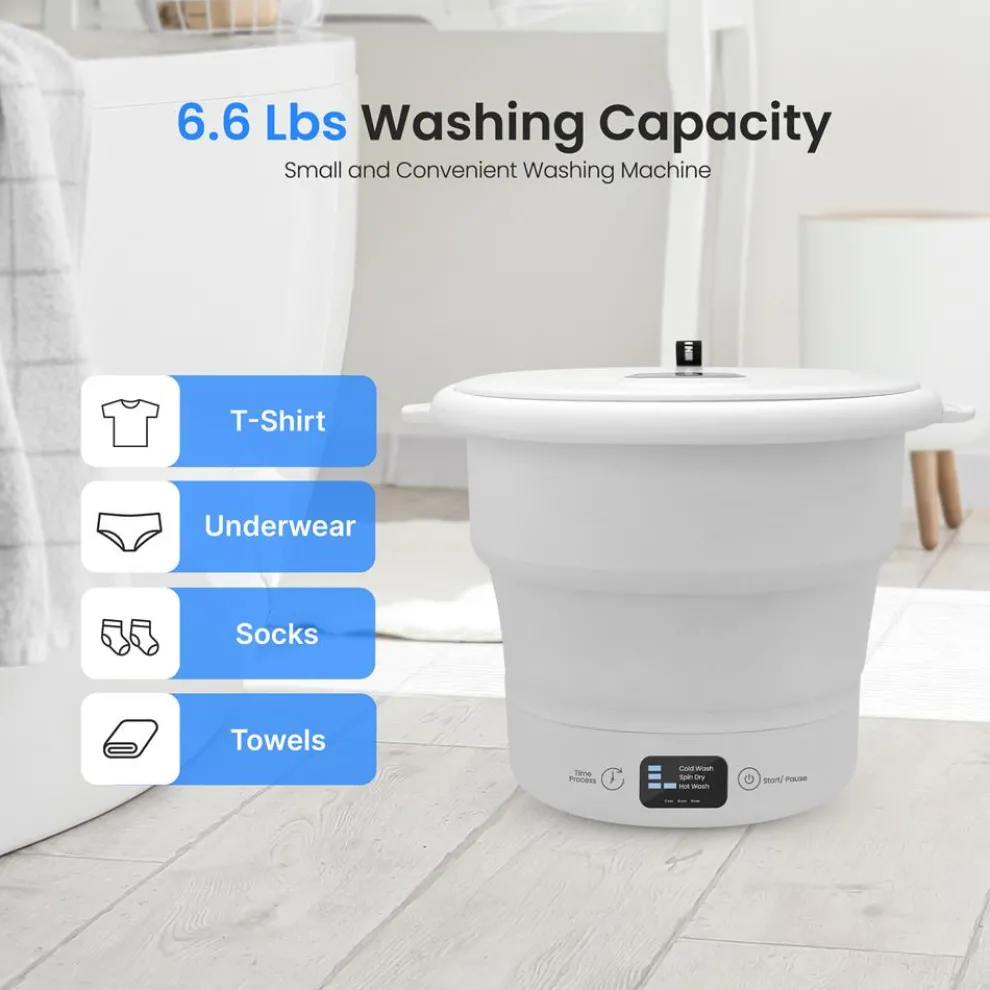 Mini Portable Washing Machine, Energy-Saving Foldable Design, White