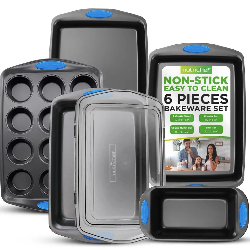 Nonstick Bakeware Set 6-Piece Easy Clean Carbon Steel Gray