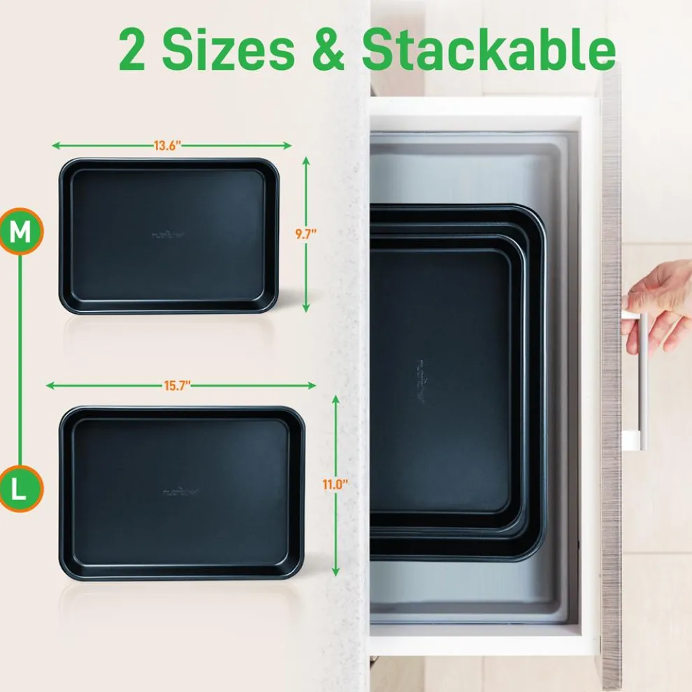 Non-Stick Baking Pans Set, Easy Clean, Carbon Steel, Blue