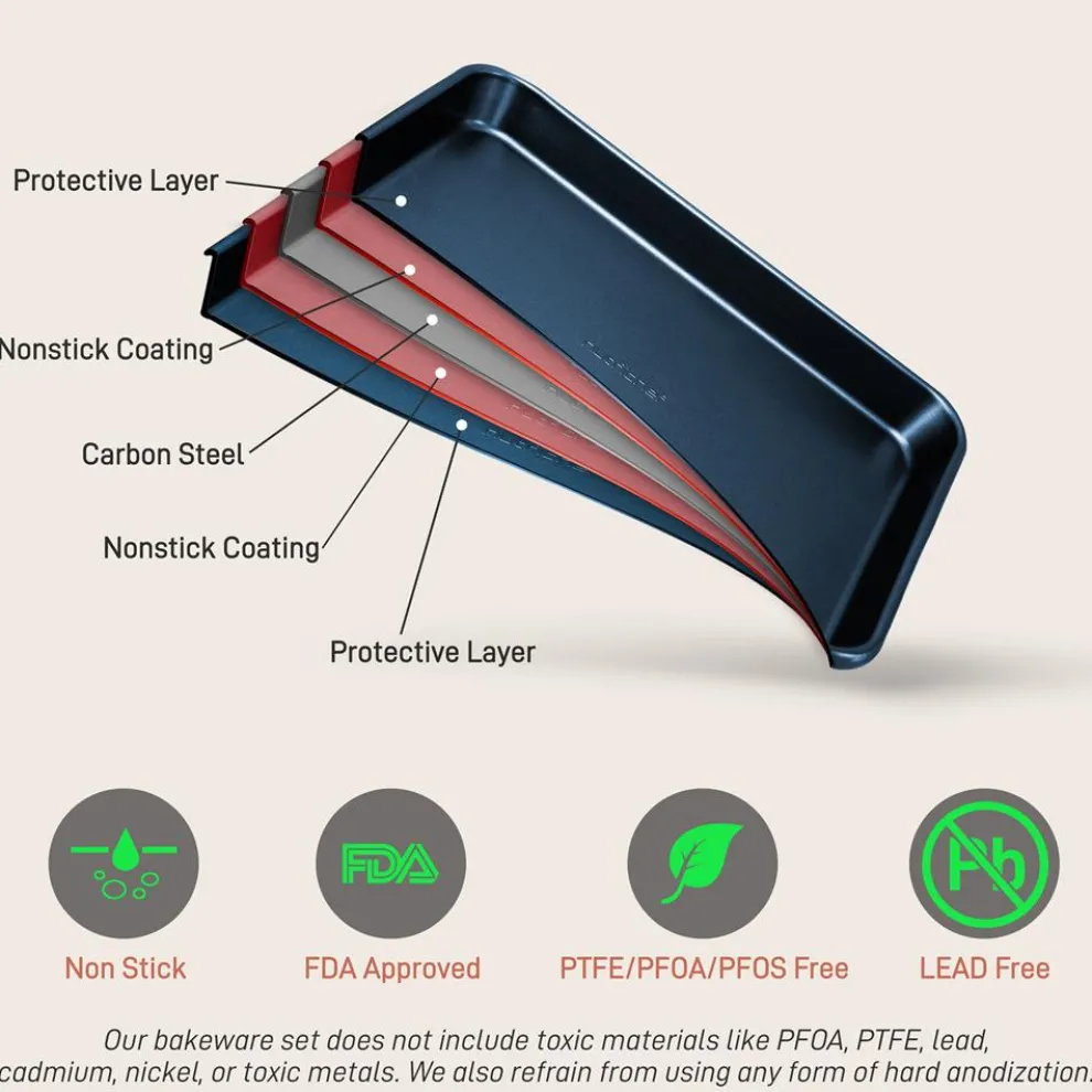 Non-Stick Baking Pans Set, Easy Clean, Carbon Steel, Blue