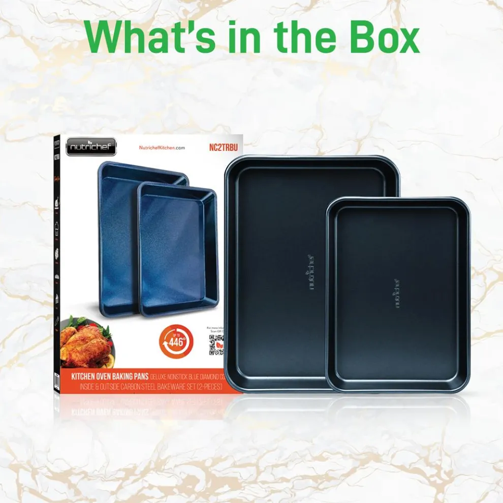Non-Stick Baking Pans Set, Easy Clean, Carbon Steel, Blue