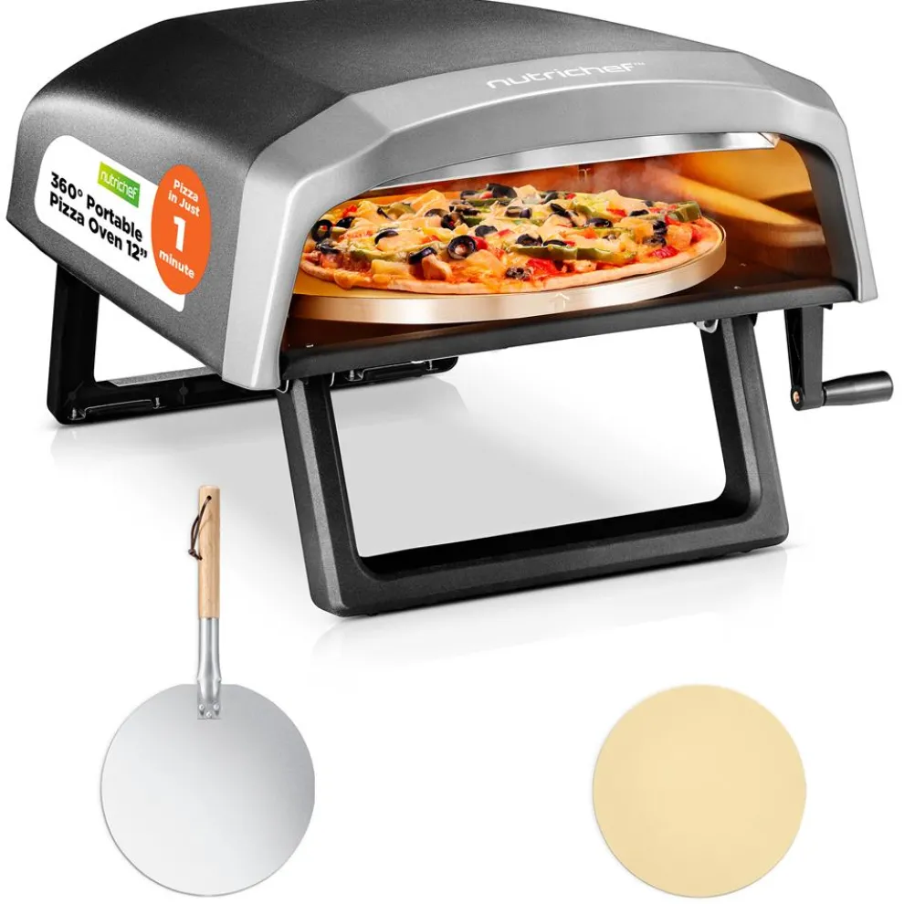 Outdoor Pizza Oven, 1-Min Cook, Rotating Stone, Carbon Steel
