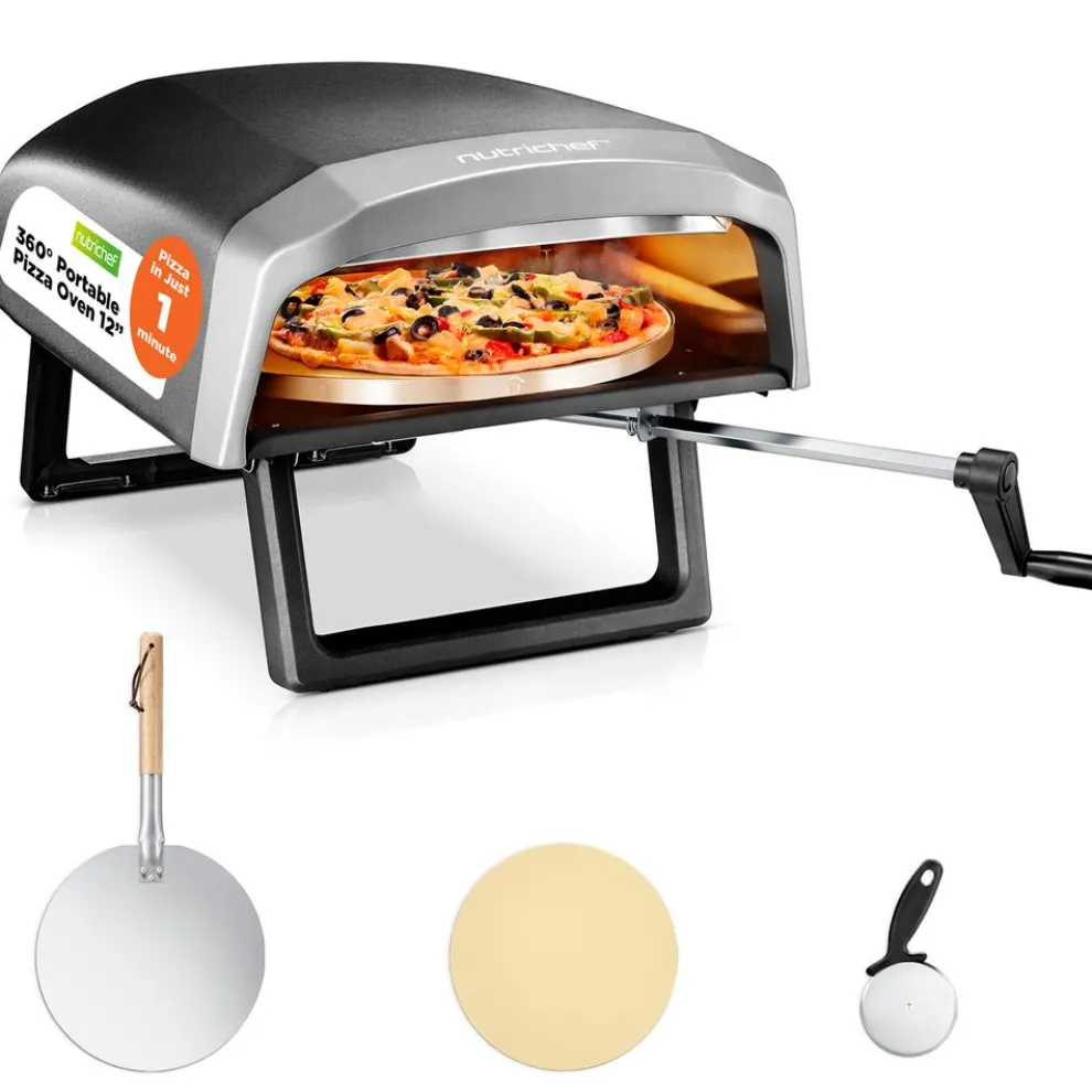 Outdoor Pizza Oven - 1-Min Cook - Rotating Stone - Carbon Steel