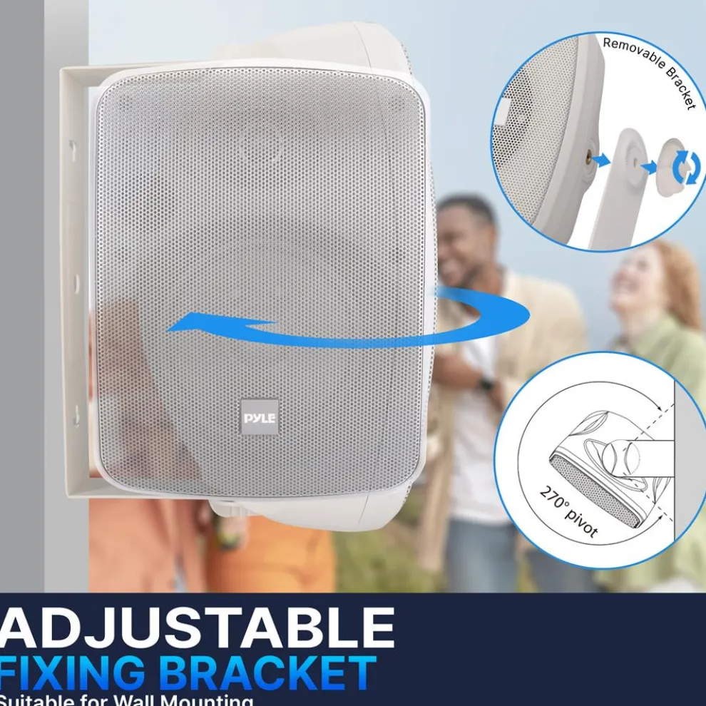 Outdoor Waterproof Speaker - Deep Bass, 2-Way Stereo, White