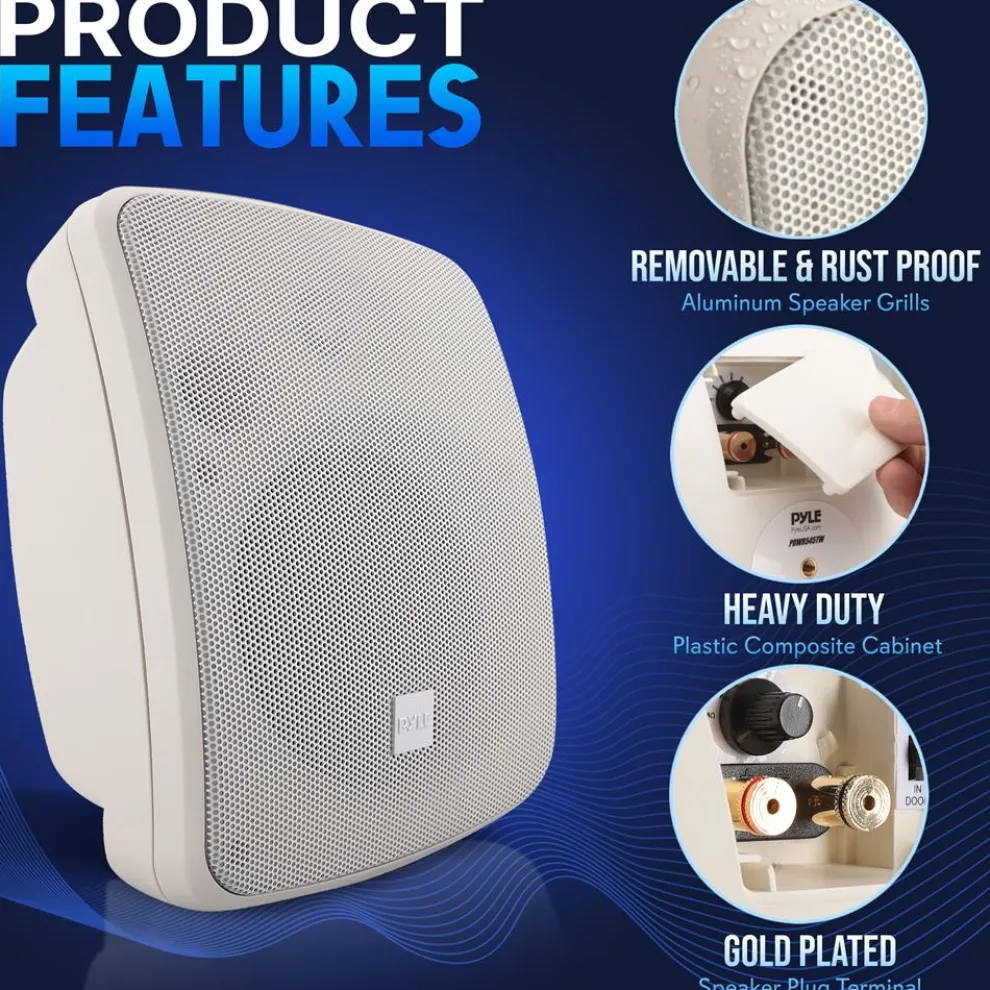 Outdoor Waterproof Speaker - Deep Bass, 2-Way Stereo, White