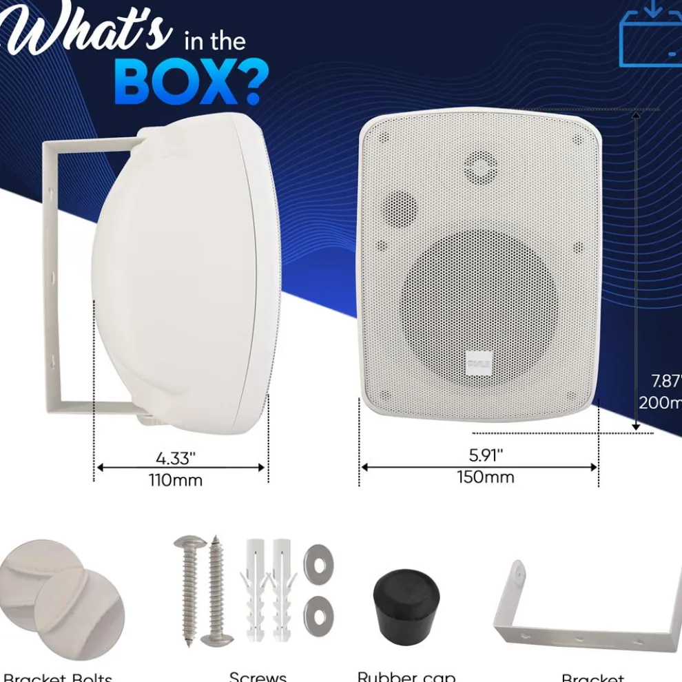 Outdoor Waterproof Speaker - Deep Bass, 2-Way Stereo, White