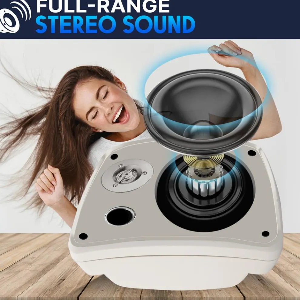 Outdoor Waterproof Speaker - Deep Bass, 2-Way Stereo, White