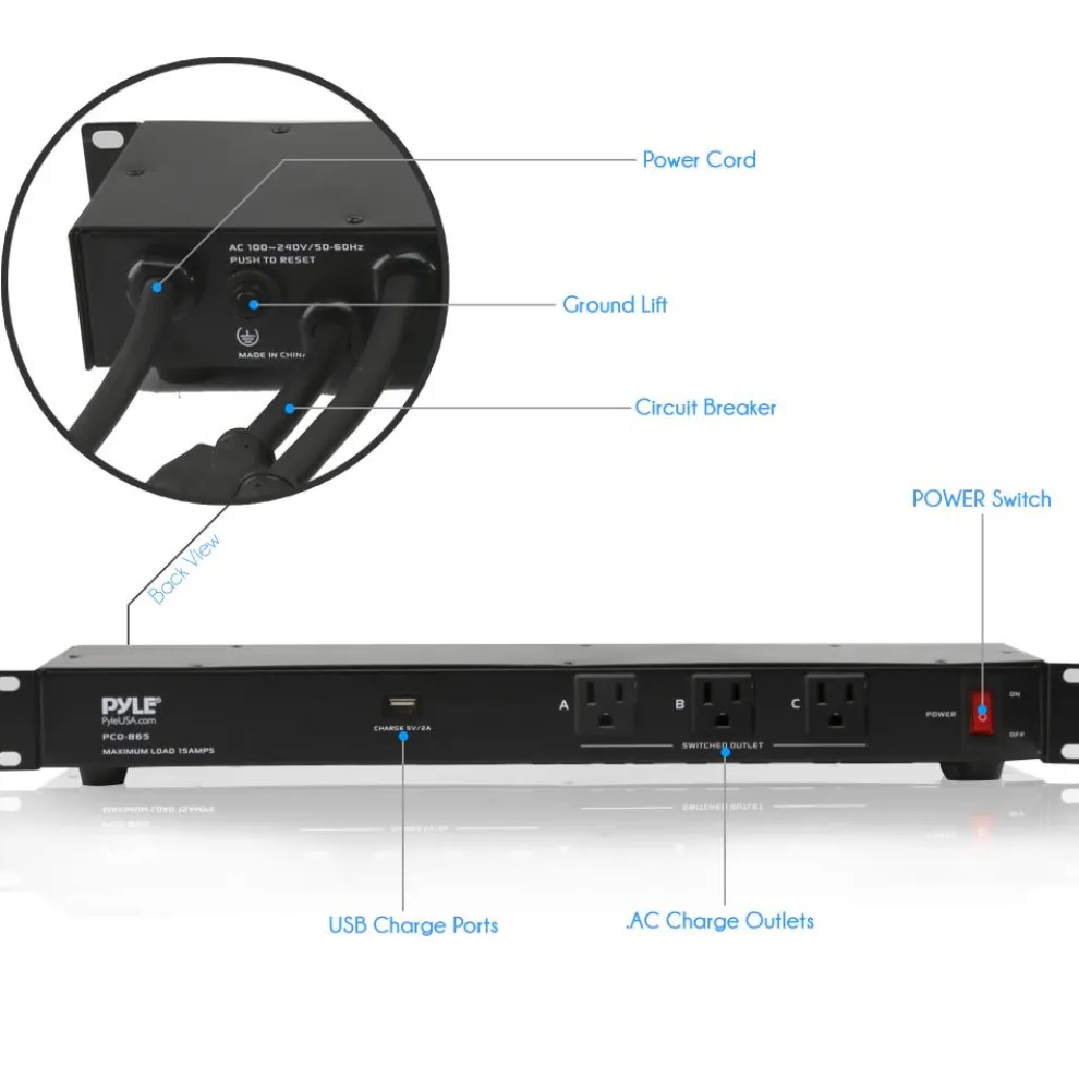 19-Outlet Rackmount PDU Surge Protector, USB Port, 15FT Cord