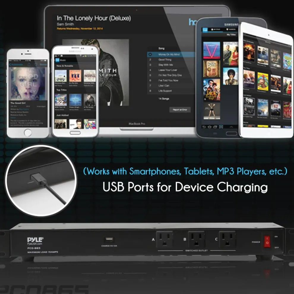 19-Outlet Rackmount PDU Surge Protector, USB Port, 15FT Cord