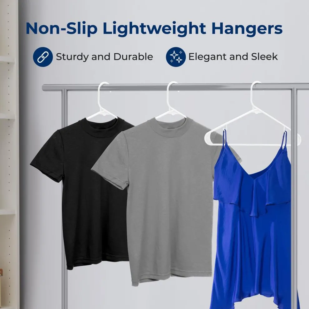 100-Pack Heavy Duty Plastic Hangers - Space-Saving, Smooth White Design