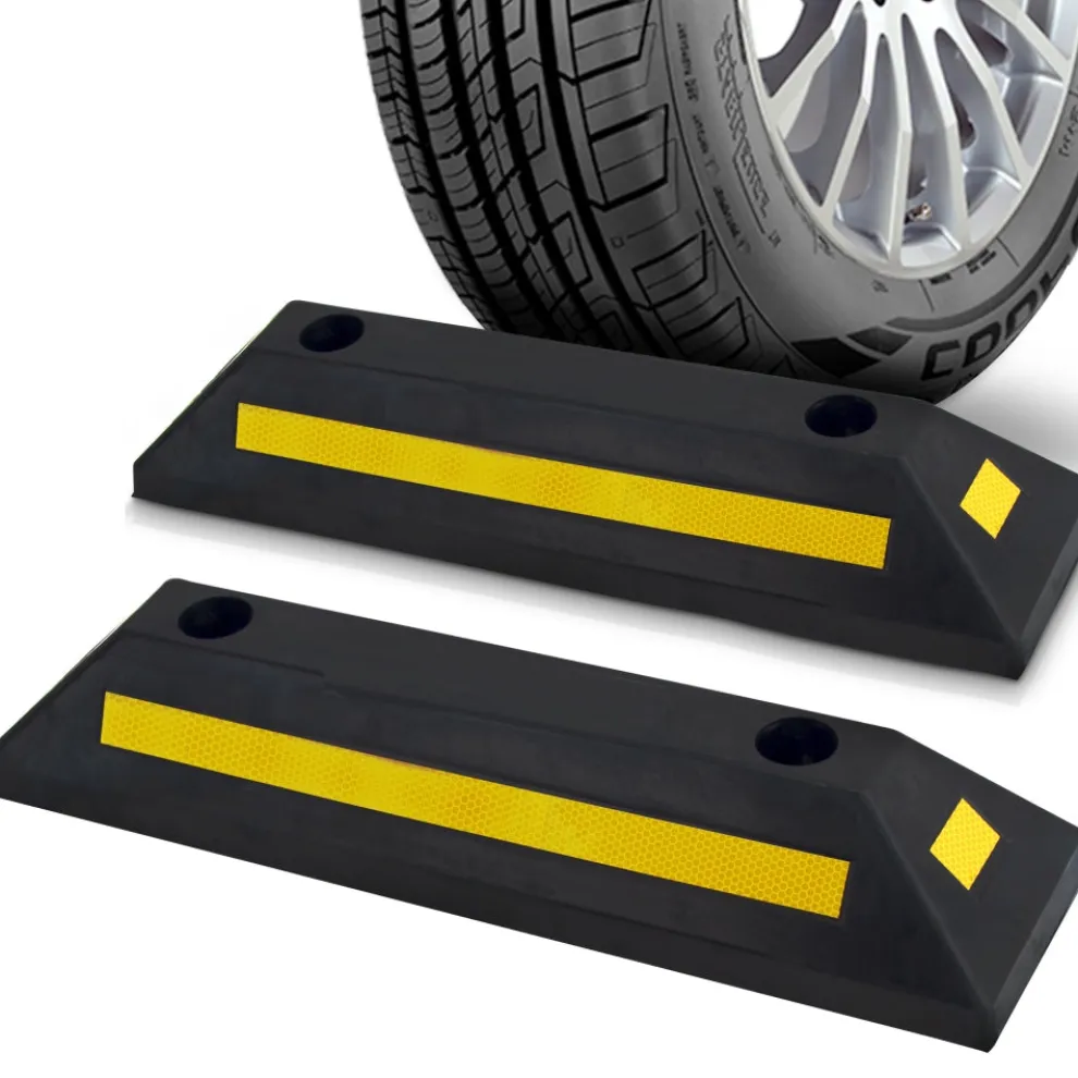2-Pack Heavy Duty Wheel Stops for Parking, Reflective Rubber, Yellow