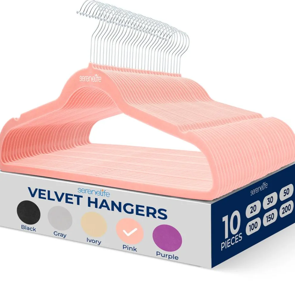 10-Pack Velvet Hangers Non-Slip Space-Saving 360¬∞ Swivel Hook Pink