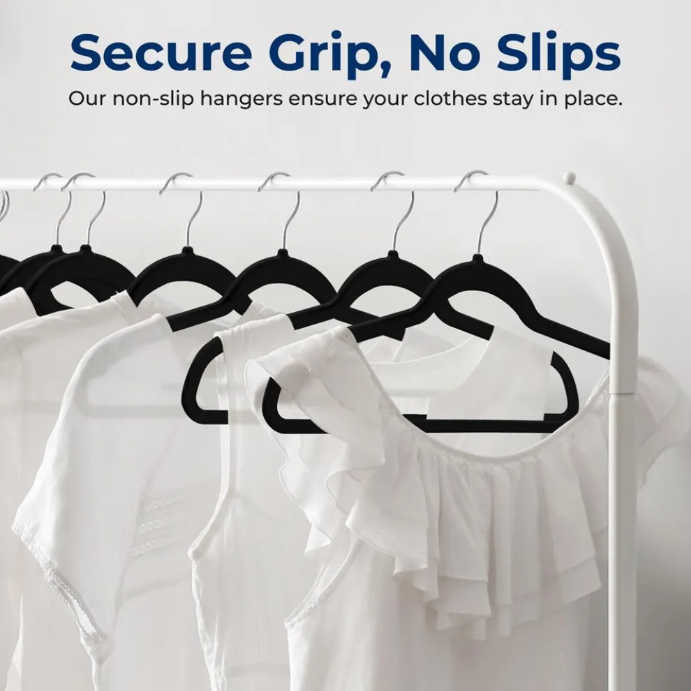 200-Pack Velvet Hangers Non-Slip 360° Swivel Hook Space-Saving Black