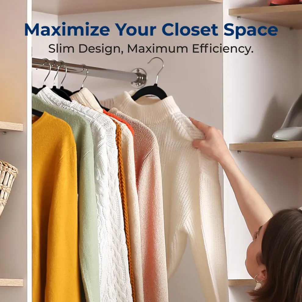 200-Pack Velvet Hangers Non-Slip 360° Swivel Hook Space-Saving Black