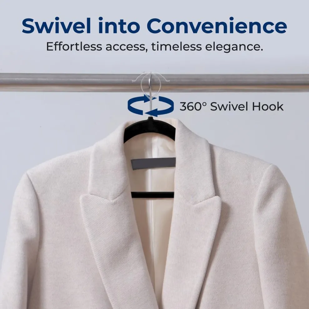 200-Pack Velvet Hangers Non-Slip 360° Swivel Hook Space-Saving Black