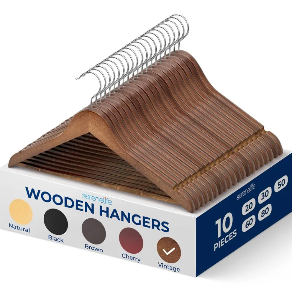 10-Pack Vintage Wooden Hangers - Space-Saving, 360¬∞ Swivel Hook
