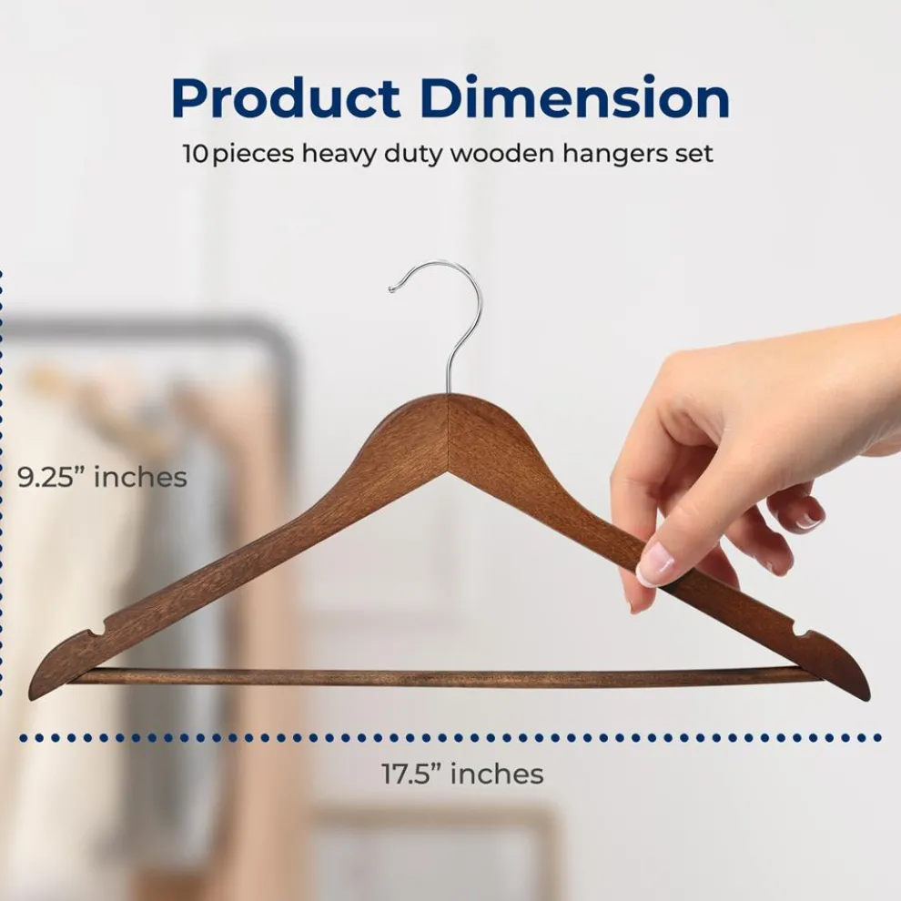 10-Pack Vintage Wooden Hangers - Space-Saving, 360° Swivel Hook