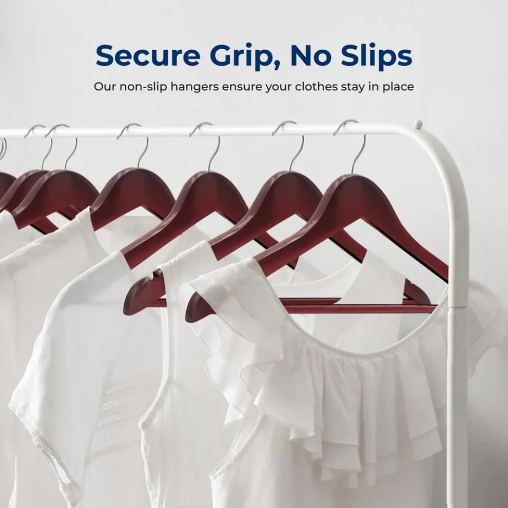 10-Pack Wooden Coat Hangers - Durable, Space-Saving, Cherry Finish