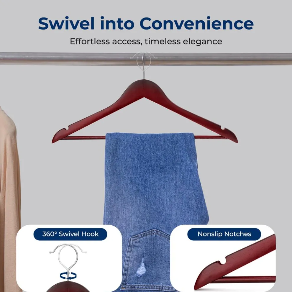 10-Pack Wooden Coat Hangers - Durable, Space-Saving, Cherry Finish