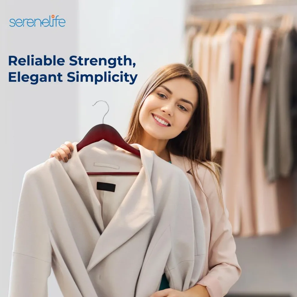 10-Pack Wooden Coat Hangers - Durable, Space-Saving, Cherry Finish