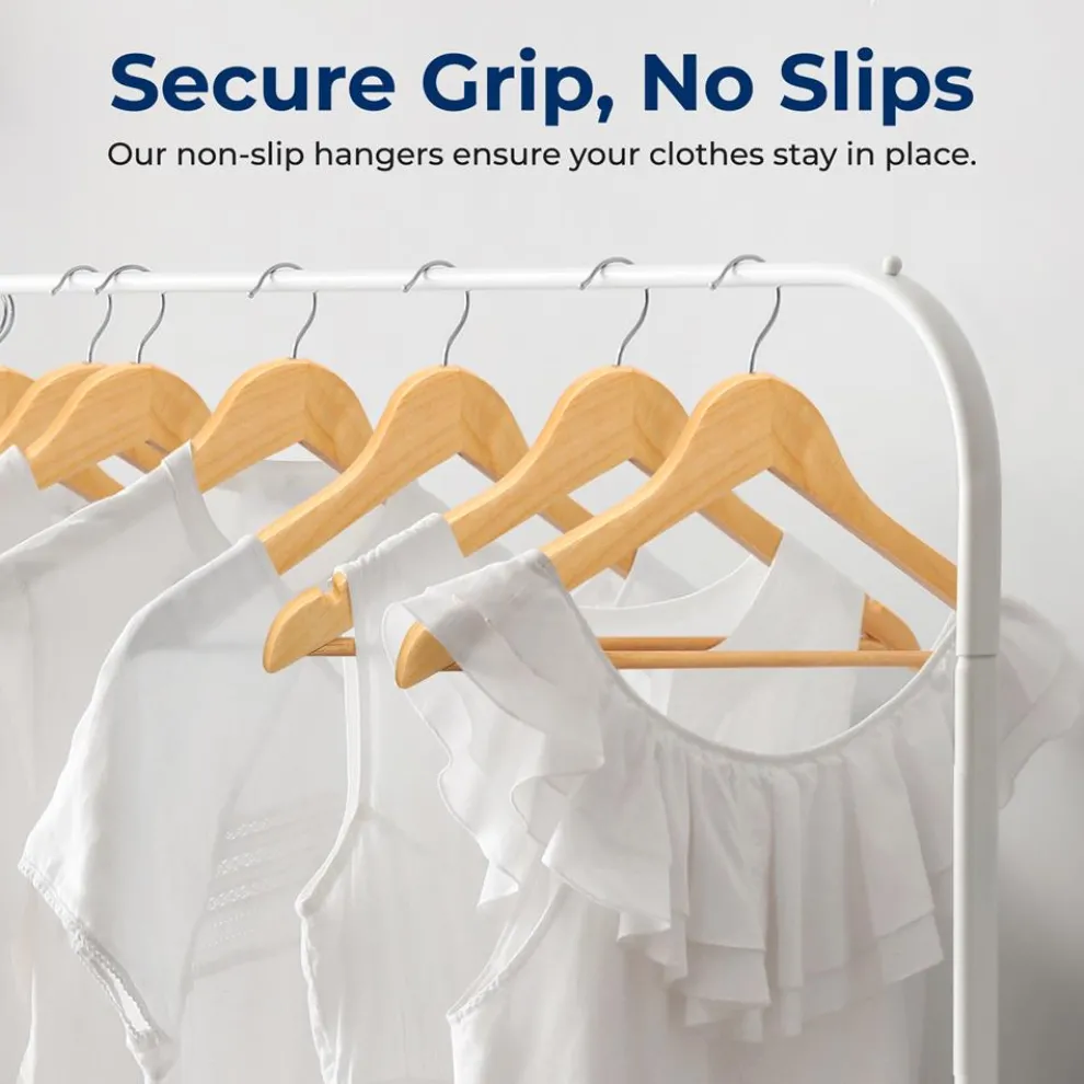 10-Pack Wooden Coat Hangers - Durable, Space-Saving, 360° Swivel Hook Natural