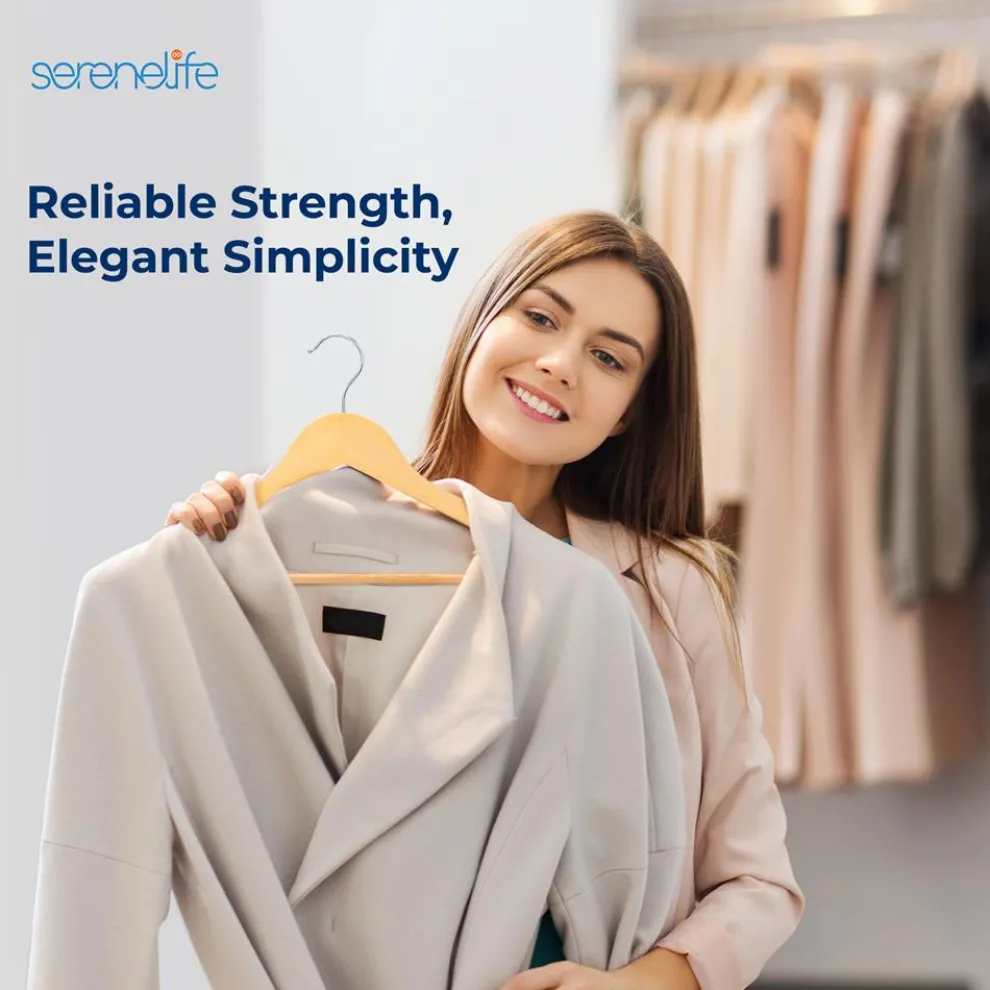 10-Pack Wooden Coat Hangers - Durable, Space-Saving, 360° Swivel Hook Natural