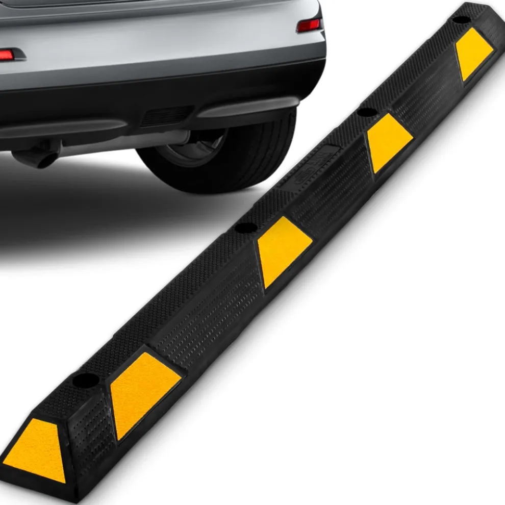 Parking Curb Stopper, Protects Bumpers, Heavy-Duty Rubber, Yellow Strips