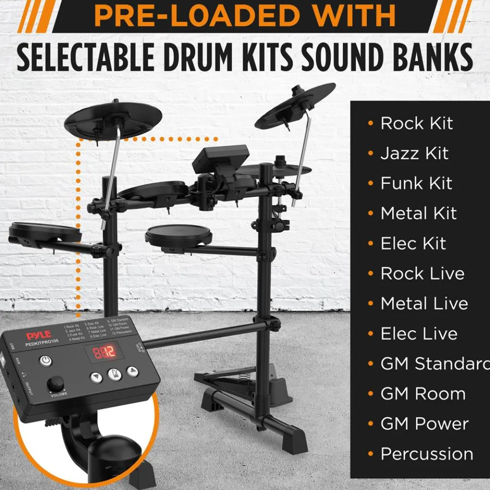 7-Piece Electric Drum Set, MIDI Support, Roll-Up Design, Portable