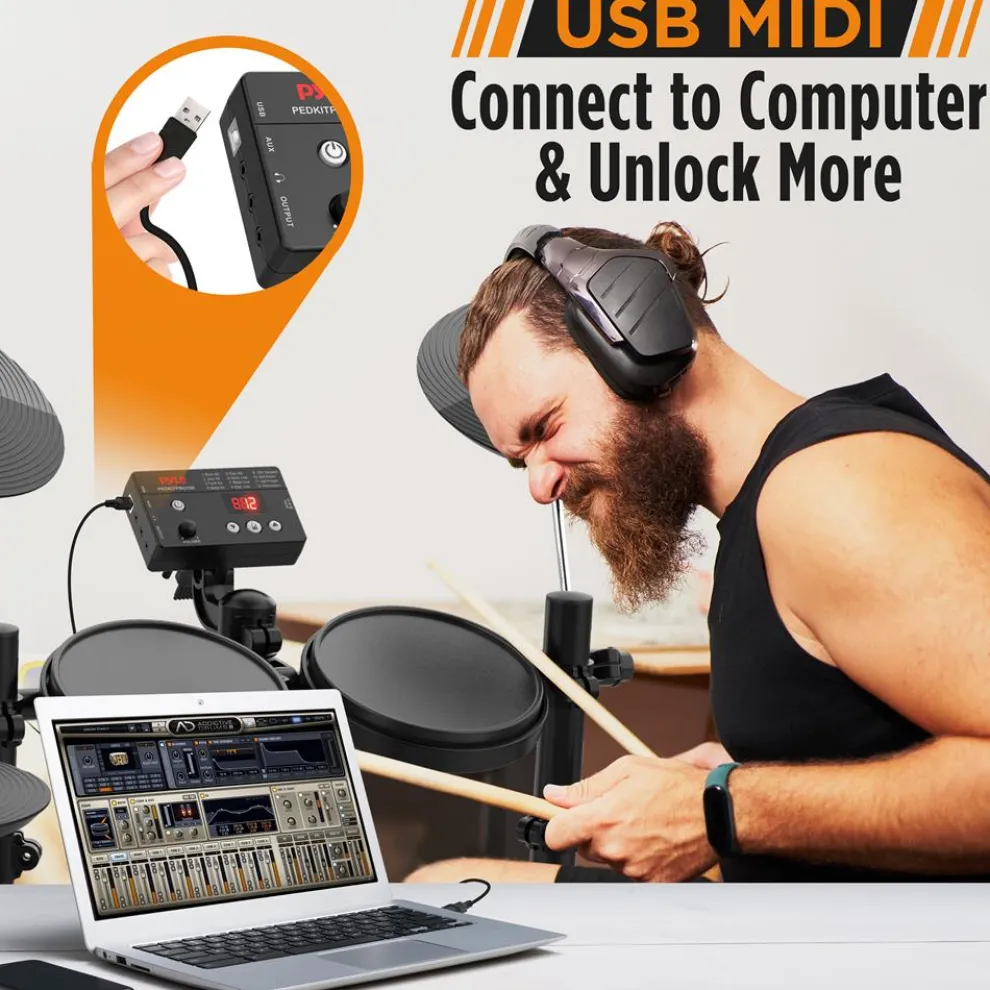 7-Piece Electric Drum Set, MIDI Support, Roll-Up Design, Portable