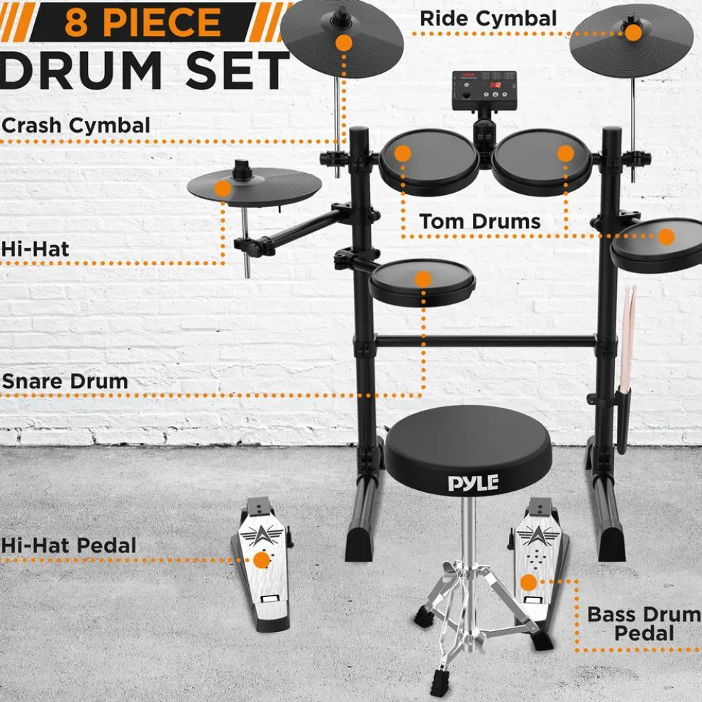 7-Piece Electric Drum Set, MIDI Support, Roll-Up Design, Portable