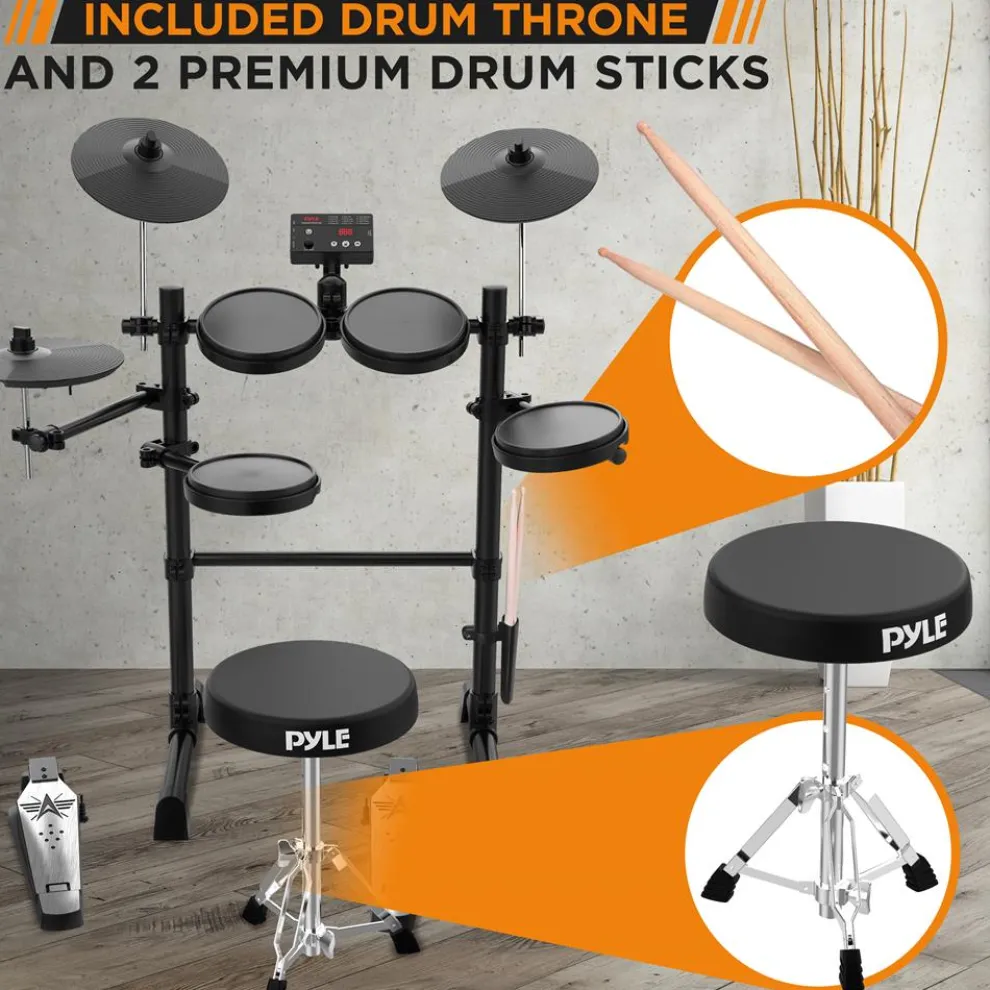 7-Piece Electric Drum Set, MIDI Support, Roll-Up Design, Portable