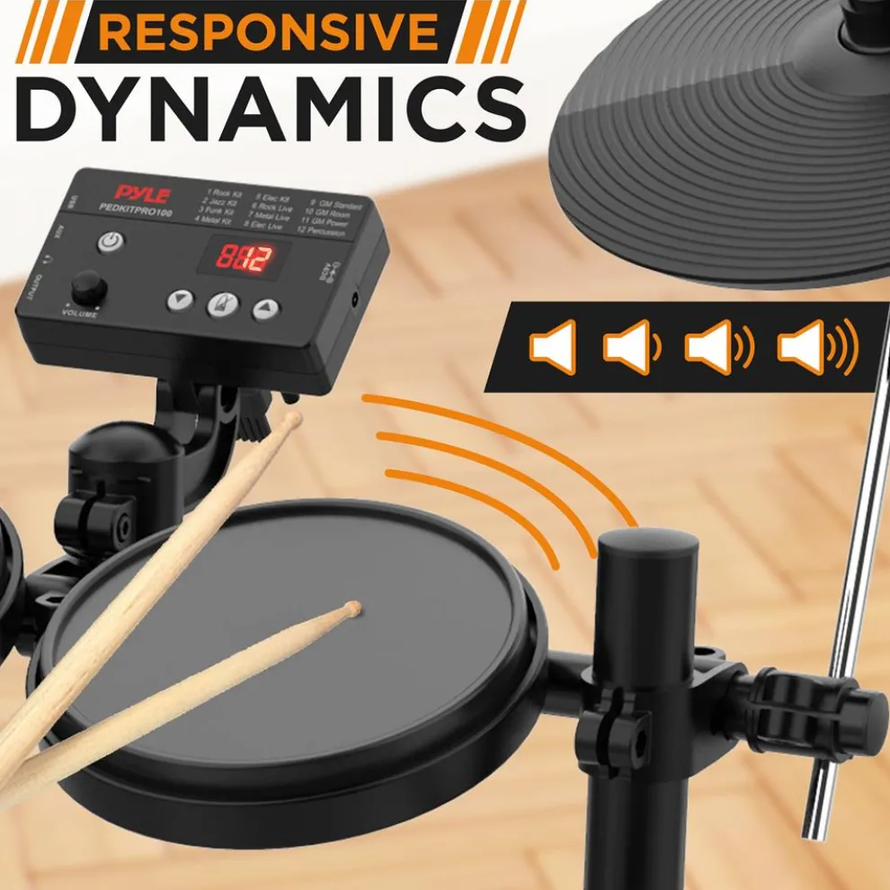 7-Piece Electric Drum Set, MIDI Support, Roll-Up Design, Portable