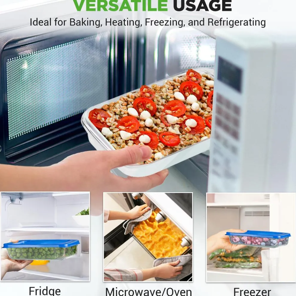 8-Piece Glass Bakeware Set, Stackable, Borosilicate, Blue Lids